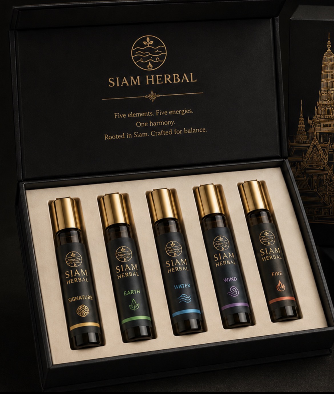 ภาพรายละเอียดขวดโรลเลอร์ Siam Herbal ขนาด 10 ml ทั้ง 5 ธาตุ
