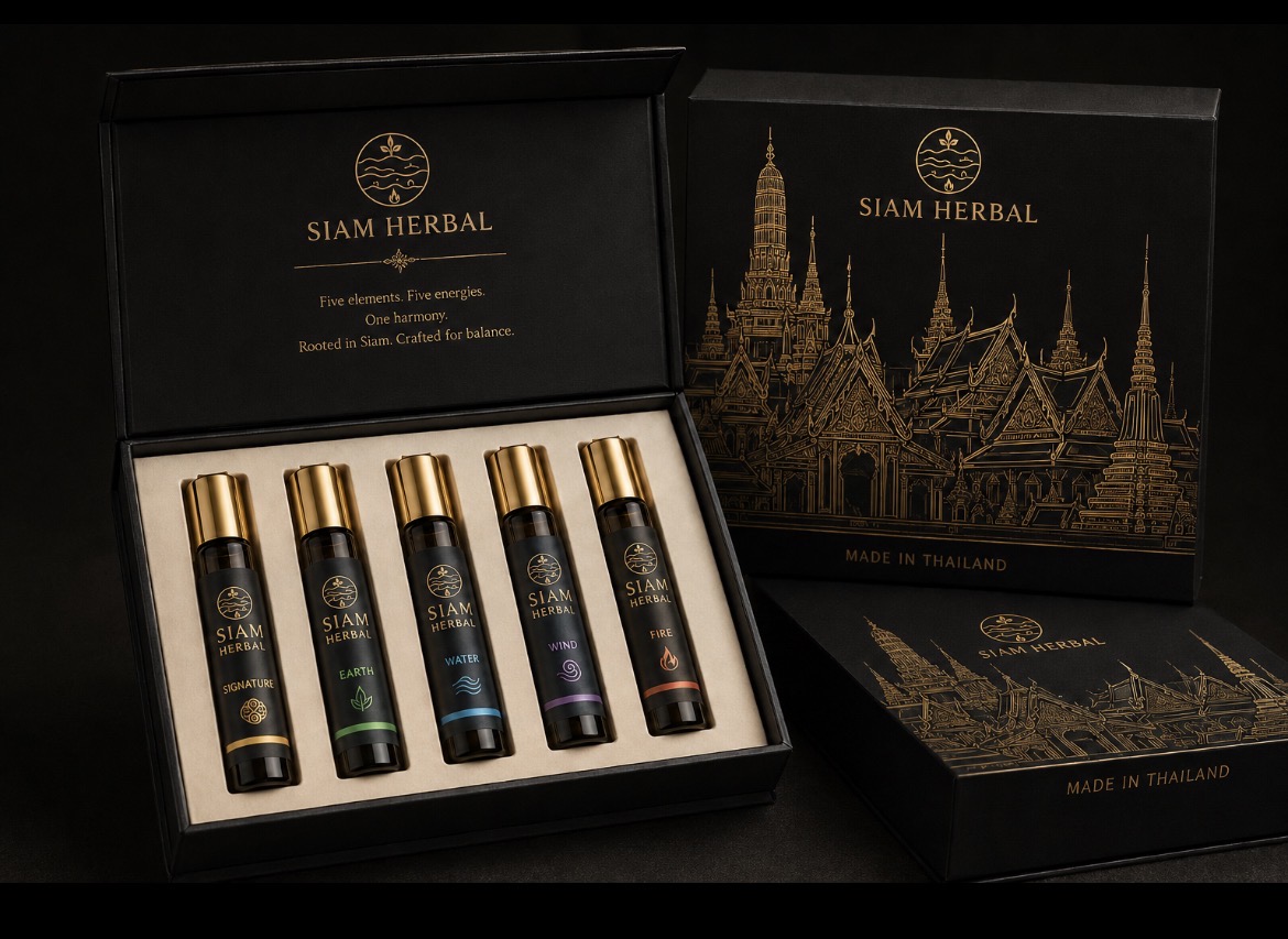 ชุดกิฟต์เซ็ต Siam Herbal ขนาด 10 ml ครบ 5 กลิ่นในกล่องสีดำทอง